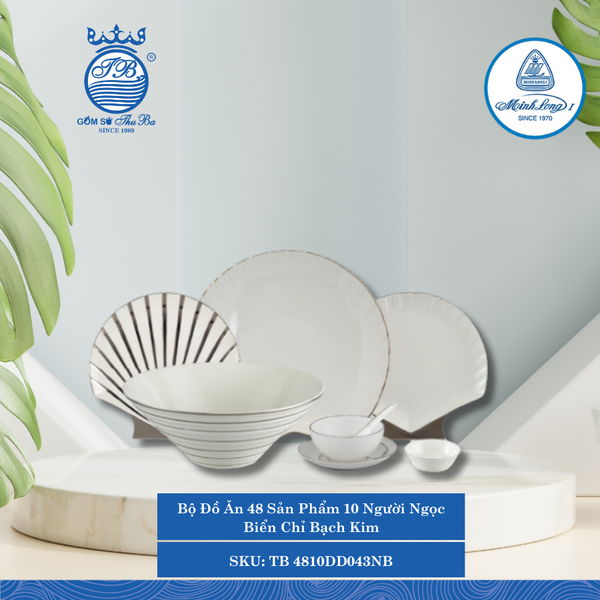 Bộ Đồ Ăn 48 Sản Phẩm Ngọc Biển Chỉ Bạch Kim ML I Sứ TB 4810DD043NB