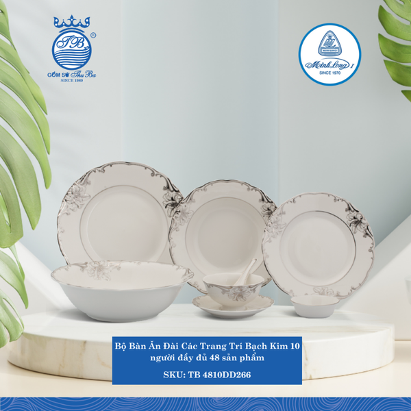 Bộ Đồ Ăn 48 Sản Phẩm Đài Các T.Trí Bạch Kim ML I Sứ TB 4810DD266