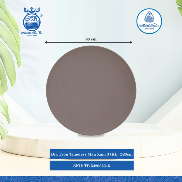 Dĩa Tròn Timeless Màu Xám 3 (Nhiều Size) ML I Sứ
