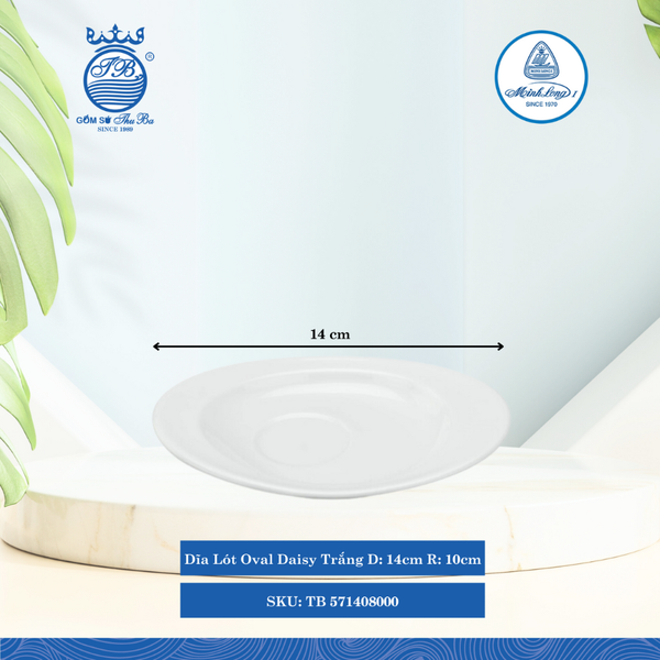 Dĩa Lót Oval Daisy Trắng Dài:14cm Rộng: 10cm Cao: 2cm ML I Sứ TB 571408000