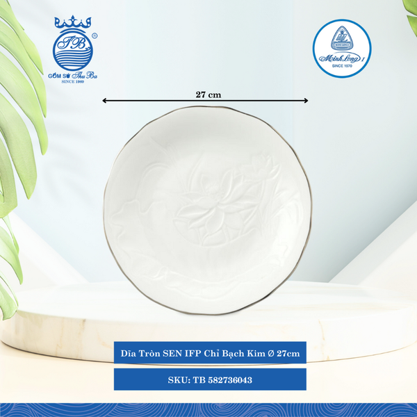 Dĩa Tròn Sen Chỉ Bạch Kim (Nhiều Size) ML I Sứ