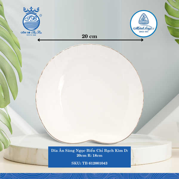 Dĩa Ăn Sáng Ngọc Biển Chỉ Bạch Kim (Nhiều Size) ML I Sứ