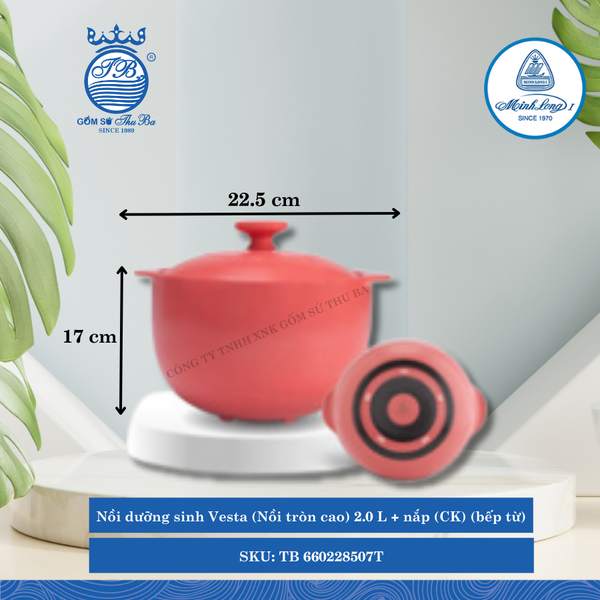 Nồi Tròn Cao Có Nắp Dưỡng Sinh Vesta Healthy Cook Màu Đỏ 2 (Nhiều Size, Nhiều Loại) ML I Sứ