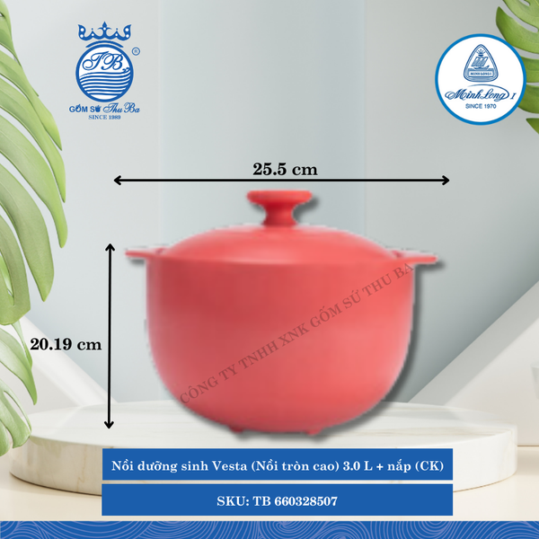 Nồi Tròn Cao Có Nắp Dưỡng Sinh Vesta Healthy Cook Màu Đỏ 2 (Nhiều Size, Nhiều Loại) ML I Sứ
