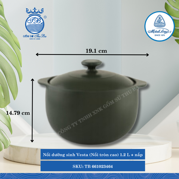 Nồi Tròn Cao Có Nắp Dưỡng Sinh Vesta Healthy Cook Xanh Rêu (Nhiều Size, Nhiều Loại) ML I Sứ