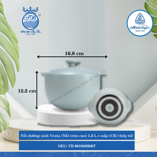 Nồi Tròn Cao Có Nắp Dưỡng Sinh Vesta Healthy Cook Màu Xám 2 (Nhiều Size, Nhiều Loại) ML I Sứ