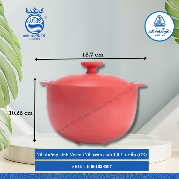 Nồi Tròn Cao Có Nắp Dưỡng Sinh Vesta Healthy Cook Màu Đỏ 2 (Nhiều Size, Nhiều Loại) ML I Sứ