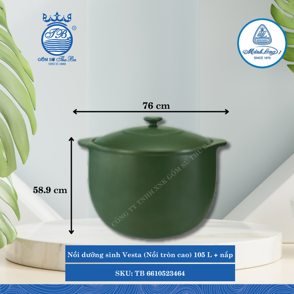 Nồi Tròn Cao Có Nắp Dưỡng Sinh Vesta Healthy Cook Xanh Rêu (Nhiều Size, Nhiều Loại) ML I Sứ