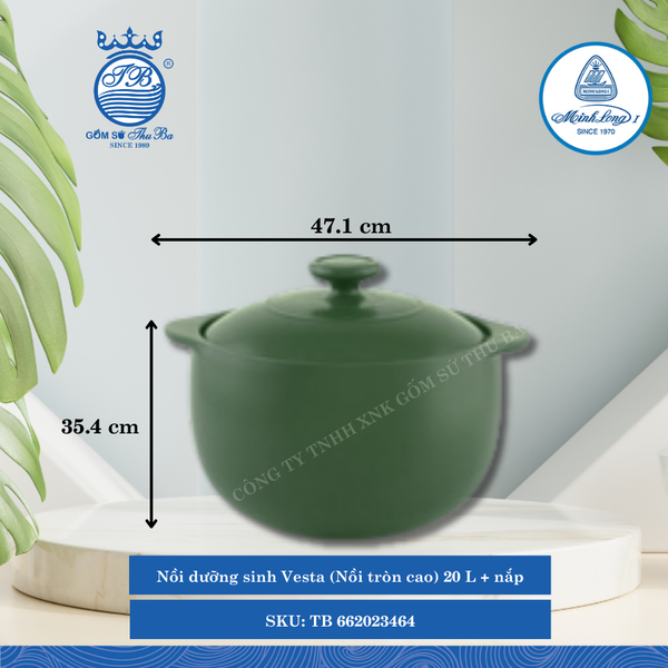 Nồi Tròn Cao Có Nắp Dưỡng Sinh Vesta Healthy Cook Xanh Rêu (Nhiều Size, Nhiều Loại) ML I Sứ