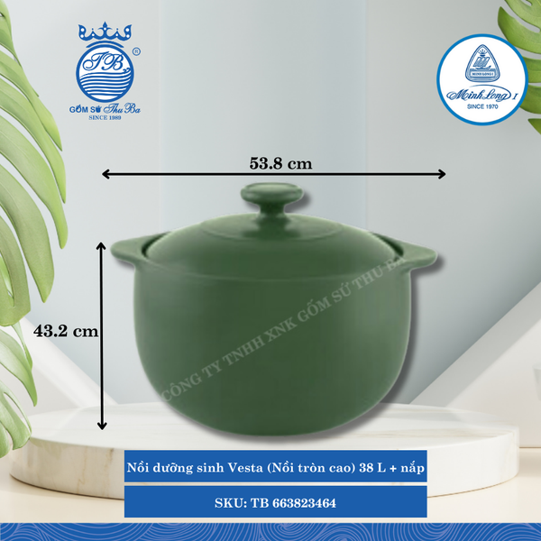 Nồi Tròn Cao Có Nắp Dưỡng Sinh Vesta Healthy Cook Xanh Rêu (Nhiều Size, Nhiều Loại) ML I Sứ