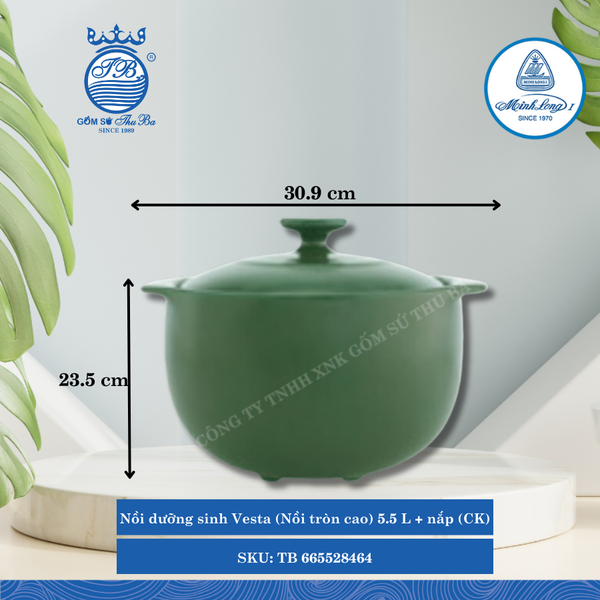 Nồi Tròn Cao Có Nắp Dưỡng Sinh Vesta Healthy Cook Xanh Rêu (Nhiều Size, Nhiều Loại) ML I Sứ