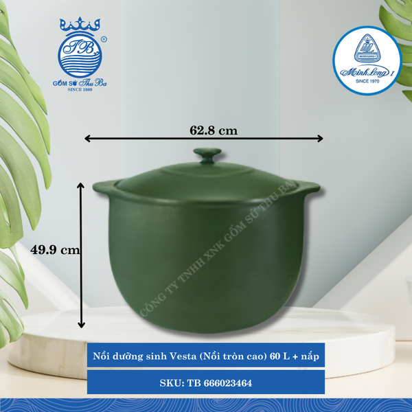 Nồi Tròn Cao Có Nắp Dưỡng Sinh Vesta Healthy Cook Xanh Rêu (Nhiều Size, Nhiều Loại) ML I Sứ