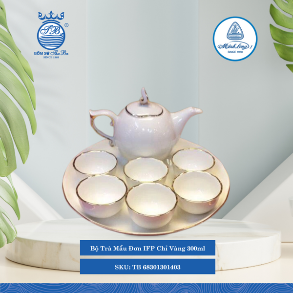 Bộ Trà Mẫu Đơn Chỉ Vàng (Nhiều Size) ML I Sứ