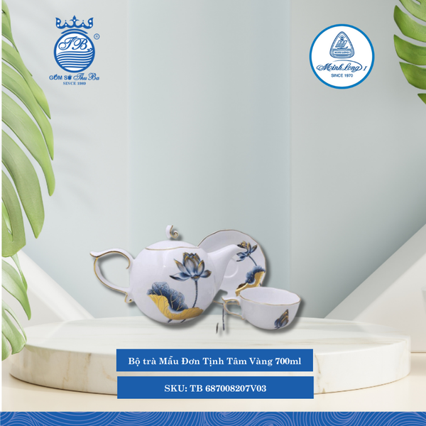 Bộ Trà Mẫu Đơn Tịnh Tâm Vàng 700ml ML I Sứ Tea Set TB 687008207V03