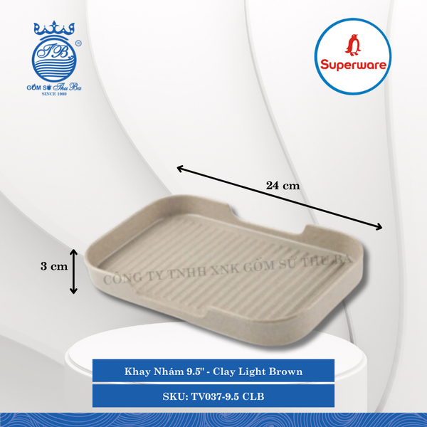 Khay Nhám 9.5" J&K Nhám Clay Light Brown (Nâu Đất Nhạt) Dài: 24cm Rộng: 15cm Cao: 3cm Superware Nhựa TV037-9.5 CLB