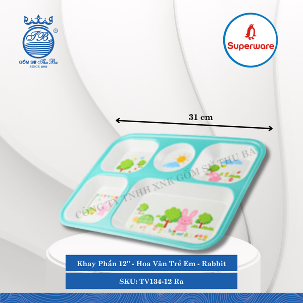 Khay Phần 12'' Hoa Văn Trẻ Em Rabbit Dài: 31cm Rộng: 23.5cm Cao: 2.3cm Superware Nhựa TV134-12 Ra