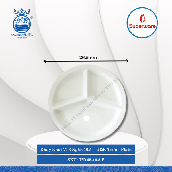 Khay Khai Vị 3 Ngăn 10.5'' J&K Trơn Plain (Trắng Trơn) Ø: 26.5cm Cao: 2.5cm Superware Nhựa TV165-10.5 P