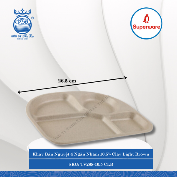 Khay Bán Nguyệt 4 Ngăn Nhám 10.5" Trẻ Em Clay Light Brown (Nâu Đất Nhạt) Dài: 26.5cm Rộng: 20.6cm Cao: 2cm Superware Nhựa TV288-10.5 CLB