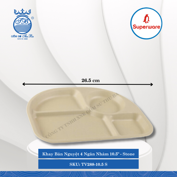 Khay Bán Nguyệt 4 Ngăn Nhám 10.5" Trẻ Em Stone (Nâu Đá) Dài: 26.5cm Rộng: 20.6cm Cao: 2cm Superware Nhựa TV288-10.5 S