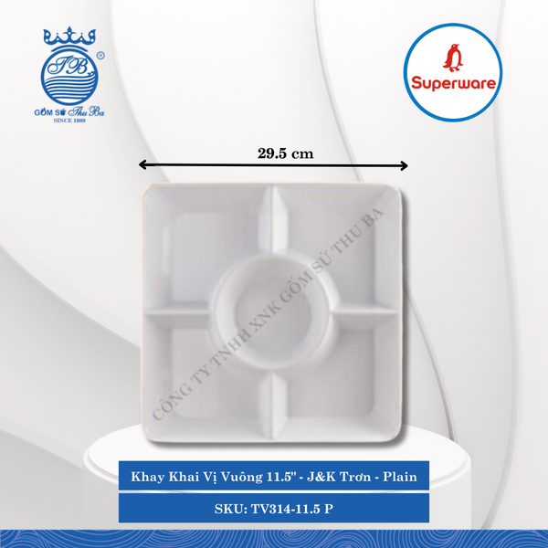 Khay Khai Vị Vuông 11.5" J&K Trơn Plain (Trắng Trơn) Dài: 29.5cm Rộng: 29.5cm Cao: 4.5cm Superware Nhựa TV314-11.5 P