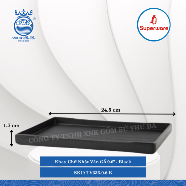 Khay Chữ Nhật Vân Gỗ J&K Nhám Black (Nhiều Size) Superware Nhựa