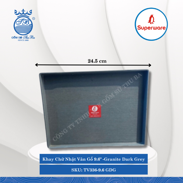Khay Chữ Nhật Vân Gỗ J&K Nhám Granite Dark Grey (Nhiều Size) Superware Nhựa