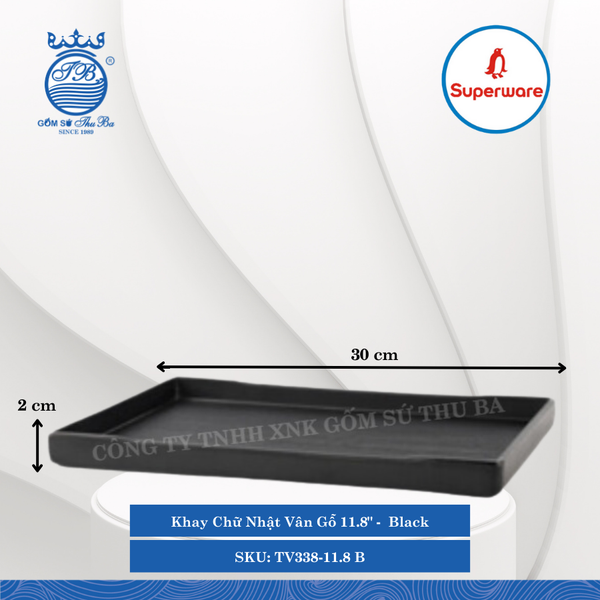 Khay Chữ Nhật Vân Gỗ J&K Nhám Black (Nhiều Size) Superware Nhựa
