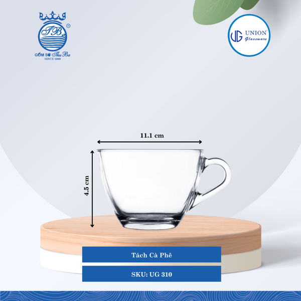 Tách Cà Phê Ø: 8.8cm ØĐáy: 4.4cm 220ml Cao: 6.6cm 6 lố/Thùng 6 c/Hộp 13Gr. Thủy Tinh UG 310