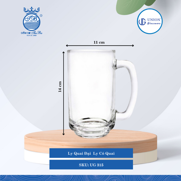 Ly Quai Đại Ø: 11cm ØĐáy: 6cm 380ml Cao: 14cm 3 lố/Thùng 6 c/Hộp 20Gr. Thủy Tinh UG 315
