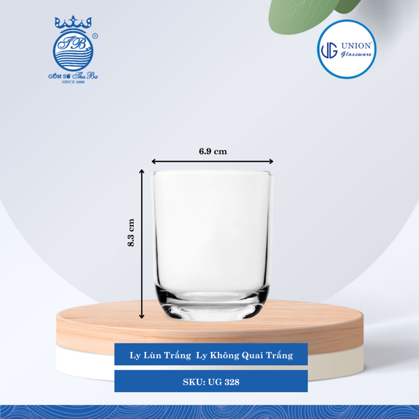 Ly Lùn Trắng Ø: 6.9cm ØĐáy: 4.7cm 225ml Cao: 8.3cm 6 lố/Thùng 6 c/Hộp 14Gr. Thủy Tinh UG 328
