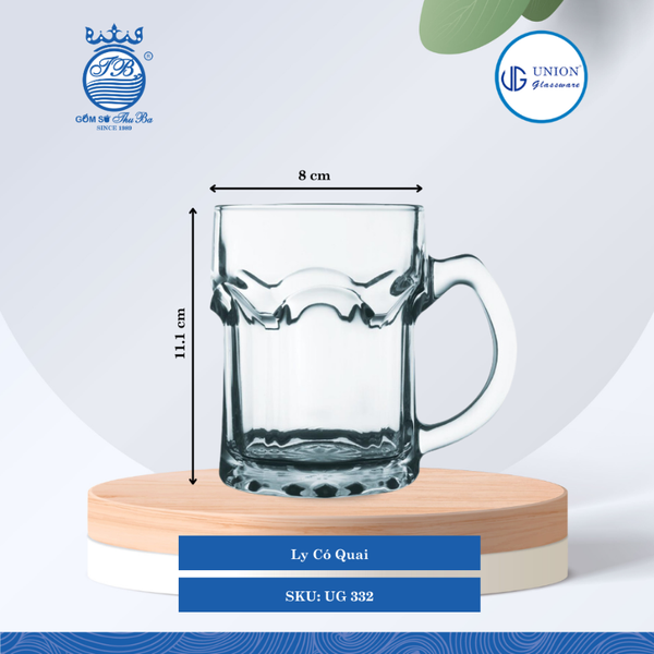 Ly Quai Ø: 12cm ØĐáy: 7.9cm 335ml Cao: 11.1cm 4 lố/Thùng 6 c/Hộp 21Gr. Thủy Tinh UG 332