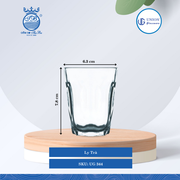 Ly Trà Ø: 6.3cm ØĐáy: 3.9cm 140ml Cao: 7.8cm 12 lố/Thùng 6 c/Hộp 18Gr. Thủy Tinh UG 344