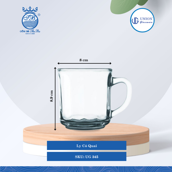 Ly Quai Ø: 11cm ØĐáy: 7.5cm 295ml Cao: 8.9cm 6 lố/Thùng 6 c/Hộp 23Gr. Thủy Tinh UG 345