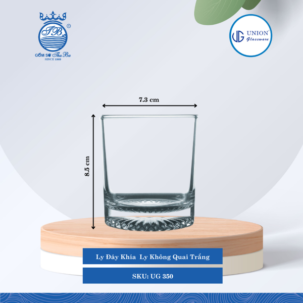 Ly Thủy Tinh Đáy Khía Ø: 7.3cm ØĐáy: 6.9cm 245ml Cao: 8.5cm 6 lố/Thùng 6 c/Hộp 19Gr. Thủy Tinh UG 350