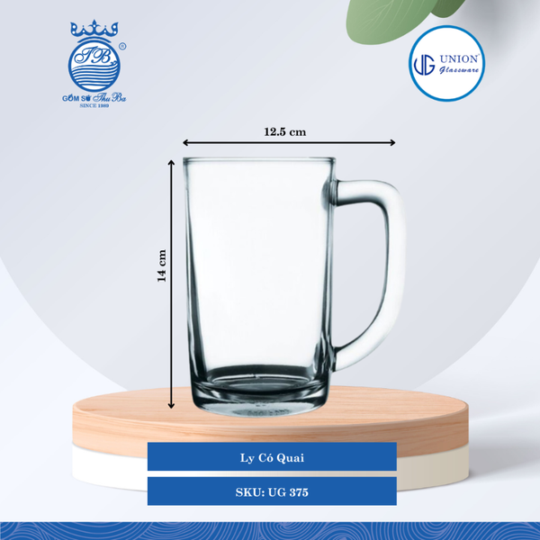 Ly Quai Ø: 12.5cm ØĐáy: 7.4cm 535ml Cao: 14cm 3 lố/Thùng 6 c/Hộp 21Gr. Thủy Tinh UG 375