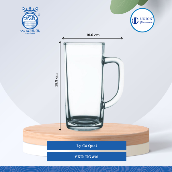 Ly Quai Ø: 10.6cm ØĐáy: 6.5cm 400ml Cao: 15.3cm 4 lố/Thùng 6 c/Hộp 24Gr. Thủy Tinh UG 376