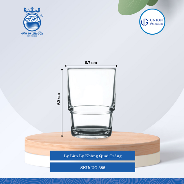 Ly Lùn Ngấn Ø: 6.7cm ØĐáy: 5.6cm 240ml Cao: 9.5cm 6 lố/Thùng 6 c/Hộp 15Gr. Thủy Tinh UG 388