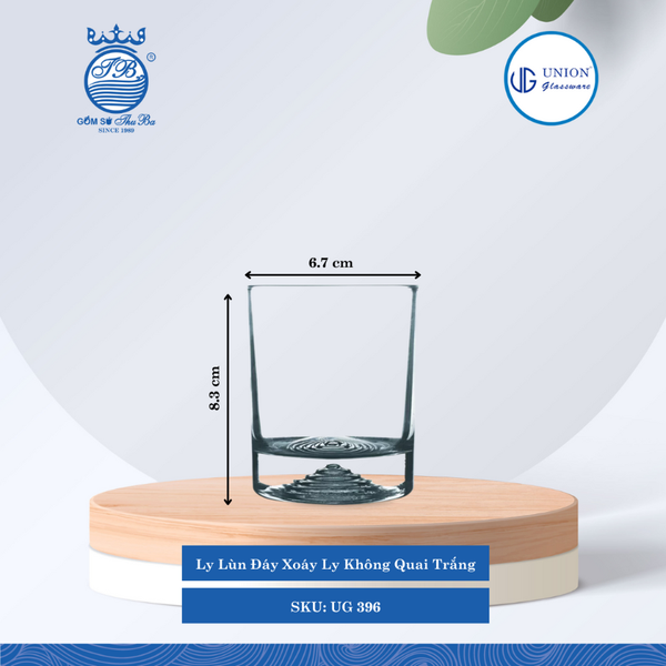 Ly Lùn Đáy Xoáy Ø: 6.7cm ØĐáy: 6.4cm 210ml Cao: 8.3cm 6 lố/Thùng 6 c/Hộp 18Gr. Thủy Tinh UG 396