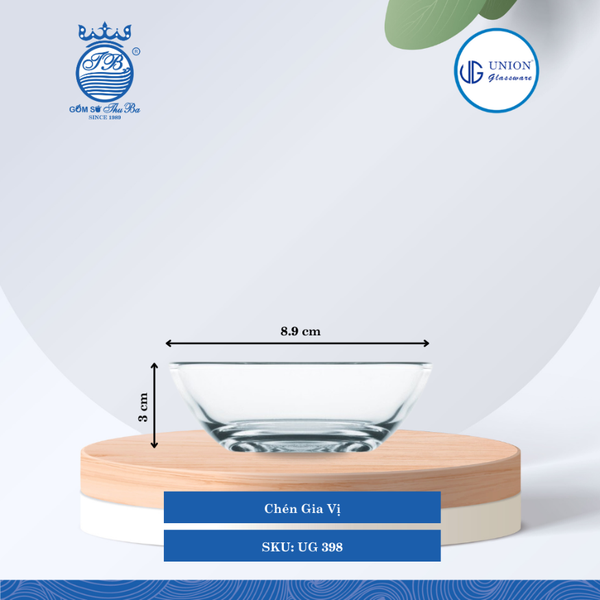 Chén Gia Vị Thủy Tinh Ø: 9cm ØĐáy: 5cm 105ml Cao: 3cm 12 lố/Thùng 6 c/Hộp 12Gr. Thủy Tinh UG 398