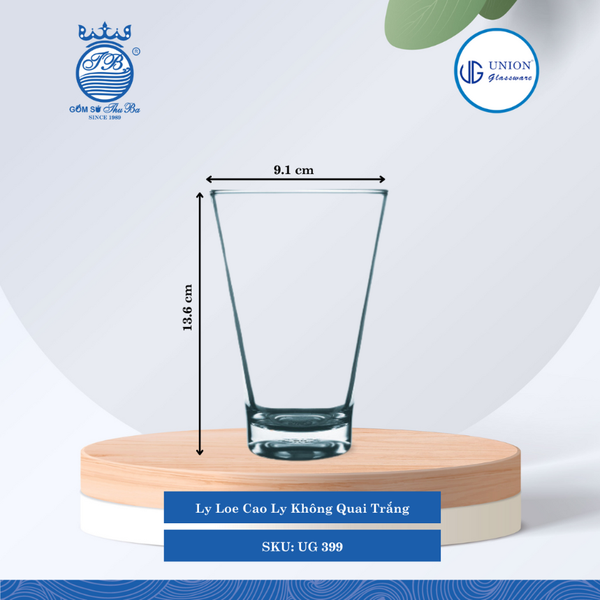Ly Loe Cao Ø: 9.1cm ØĐáy: 6.4cm 428ml Cao: 13.6cm 4 lố/Thùng 6 c/Hộp 19Gr. Thủy Tinh UG 399