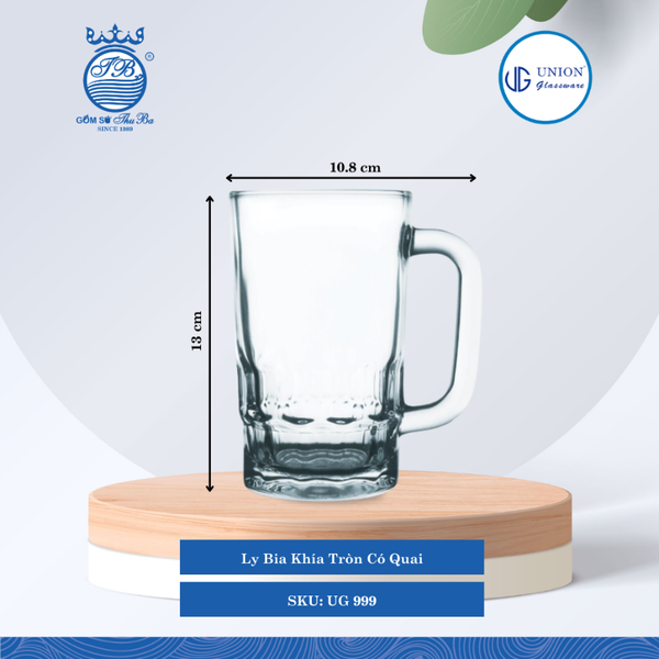 Ly Bia Khía Tròn Ø: 10.8cm ØĐáy: 6.6cm 385ml Cao: 13cm 6 lố/Thùng 6 c/Hộp 29Gr. Thủy Tinh UG 999