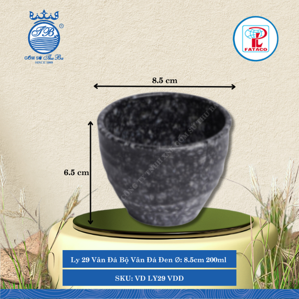 Ly 29 Vân Đá Bộ Vân Đá Đen Ø: 8.5cm 200ml Cao: 6.5cm Fataco Nhựa VD LY29 VDD