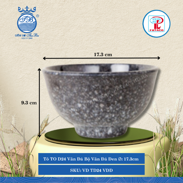 Tô TO D24 Vân Đá Bộ Vân Đá Đen Ø: 17.3cm Cao: 9.3cm Fataco Nhựa VD TD24 VDD