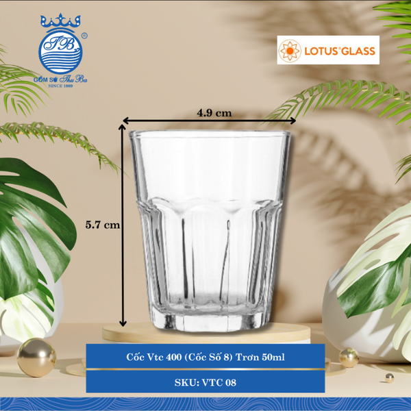 Ly Vtc 400 (Ly Số 8) Trơn  Uống Rượu Trơn Ø: 4.9cm 50ml Cao: 5.7cm 72 Cái/Thùng 6 Cái/Hộp Lotus Glass Thủy Tinh   VTC 08