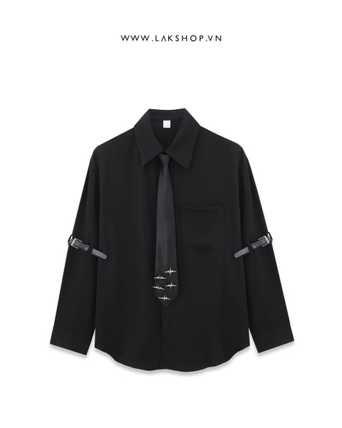 Áo Oversized Black with Tie x Buckle Hand Shirt