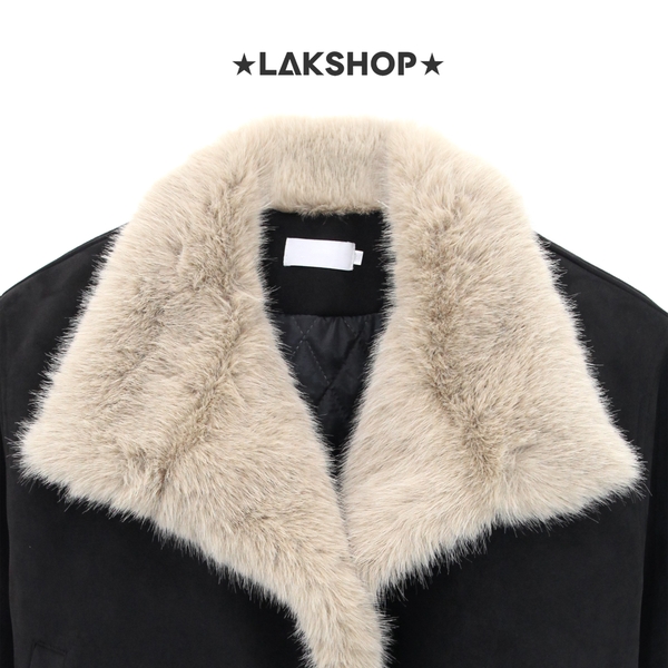 Áo Black Suede with Fur Collar Jacket