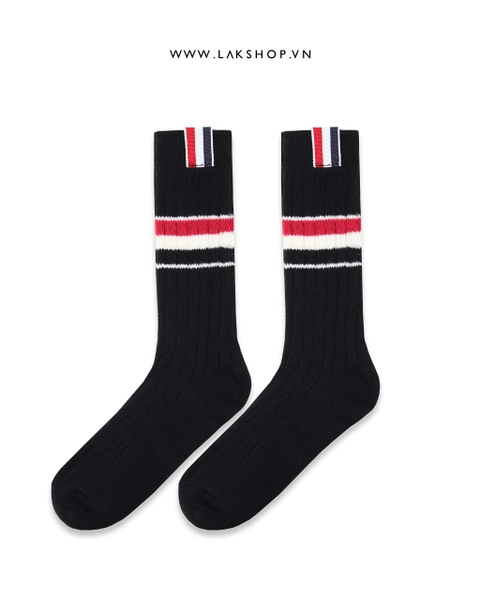 TB Black Athletic Rib Cotton Mid Calf Socks