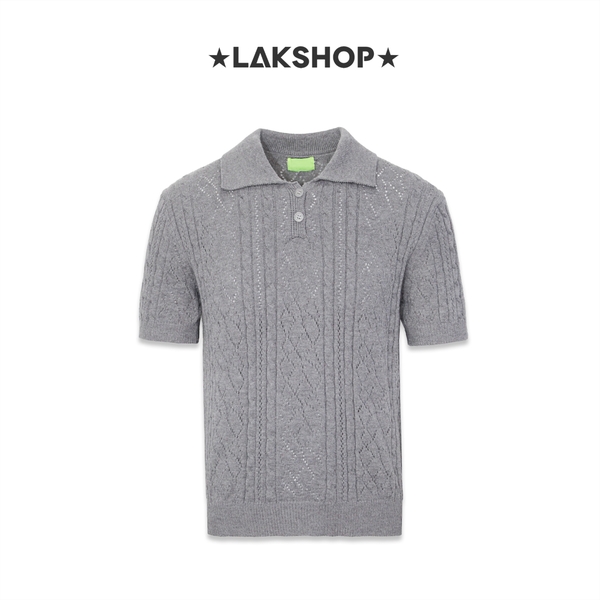 Áo Light Grey Jacquard Polo Knit Sweater