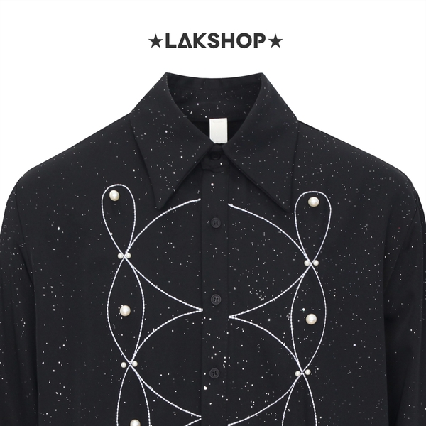 Áo Oversized Black Bling Bling Starry Sky Pearl Shirt