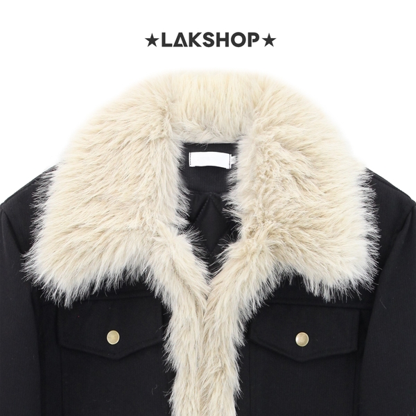 Áo Black Fur-Trimmed Jacket